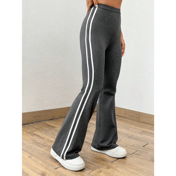90s Striped Tape Flare Leg Pants black white - Picture 7 of 9